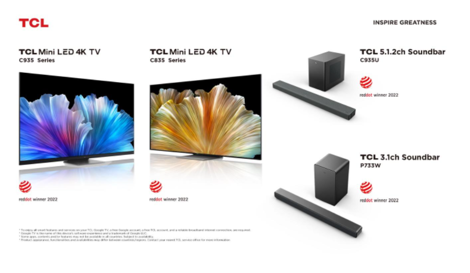 TCL é premiada no Red Dot Awards 2022 pela excelência em design